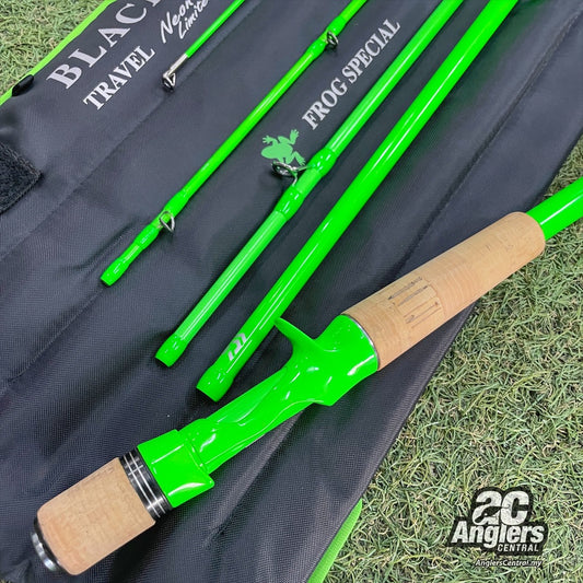 21 Black Label Travel Neon Limited C63MH-5-FR, tip 2" short/repaired (USED, 9/10) with rod bag/sleeve