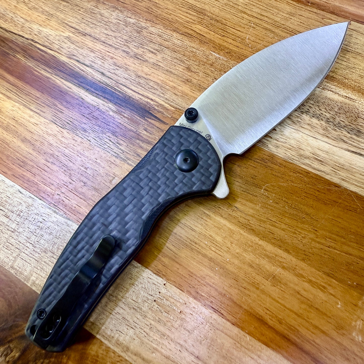 Mini Grouper Nitro V Blade Button Liner Lock Carbon Fiber Handle V3669A1 (3.14" Satin) (USED, 9.5/10)